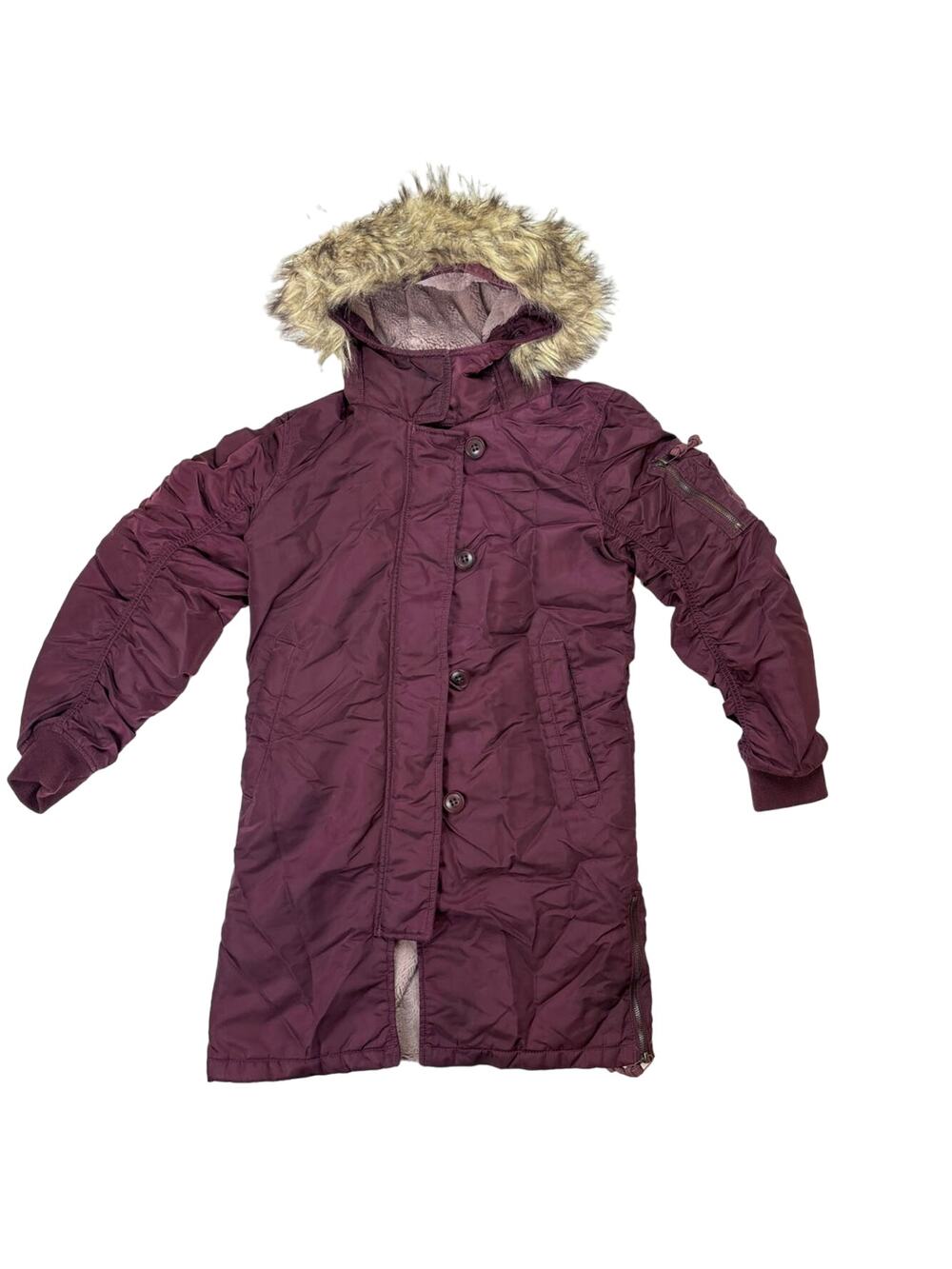 Abercrombie & Fitch Womens Maroon Red Fur Trim Hooded Lined Parka Jacket Size XS